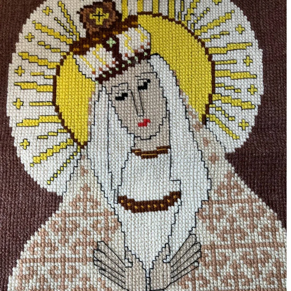 Vintage Needlepoint Brown  Madonna